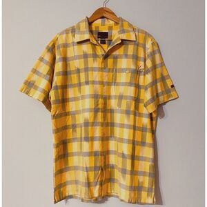 Vintage 90's FUBU Button Up Shirt Yellow Checked Print Men's Size XL Y2K